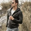 Men's Hooded Real Sheepskin Leather Jacket - Image 2