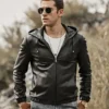 Men's Hooded Real Sheepskin Leather Jacket - Image 3