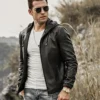 Men's Hooded Real Sheepskin Leather Jacket - Image 6