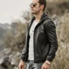 Men's Hooded Real Sheepskin Leather Jacket - Image 4