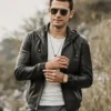 Men's Hooded Real Sheepskin Leather Jacket