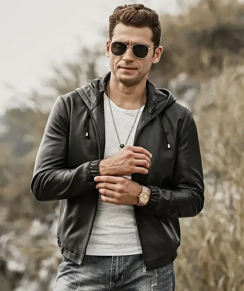Men's Hooded Real Sheepskin Leather Jacket