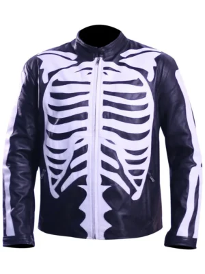 Top Quality Halloween Skeleton Black Leather Jacket