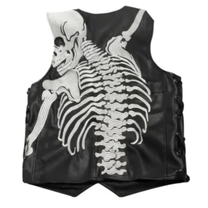 Back view of NYC Godspeed Rod black vest with skeleton spine design