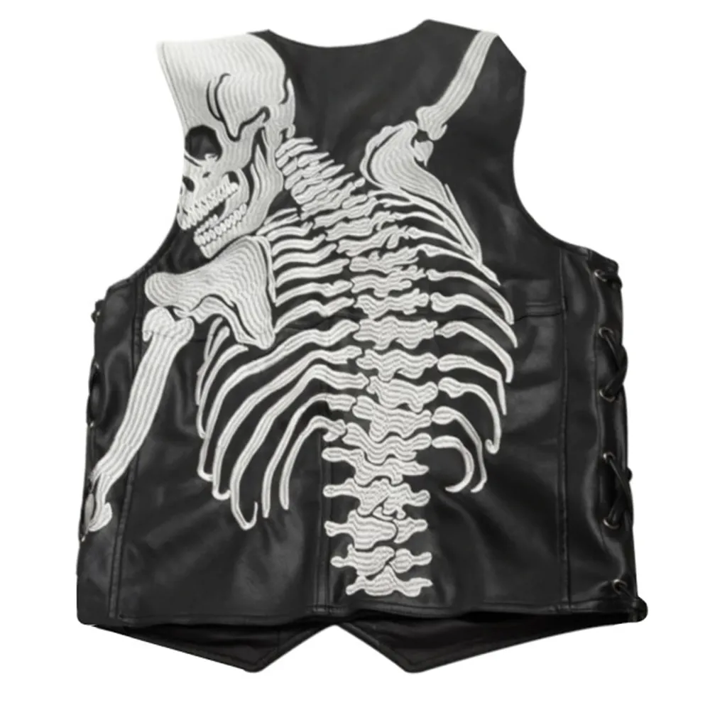 Back view of NYC Godspeed Rod black vest with skeleton spine design
