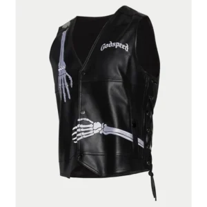 NYC Godspeed Rod black vest with skeleton arm design