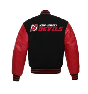 Alternative view of New Jersey Devils Letterman Black and Red Varsity Jacket