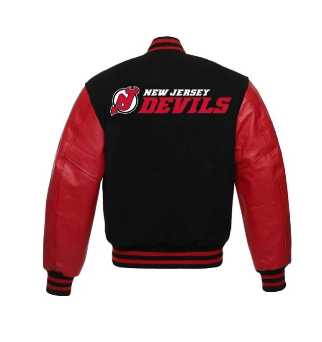 New Jersey Devils Letterman Black and Red Varsity Jacket - Image 2