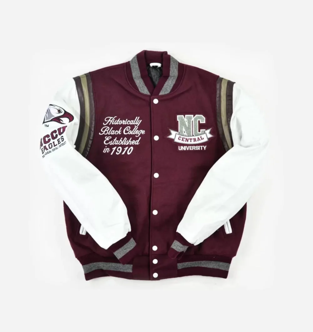 NCCU Motto 3.0 Maroon & White Wool & Leather Varsity Jacket
