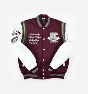 NCCU Motto 3.0 Maroon & White Wool & Leather Varsity Jacket