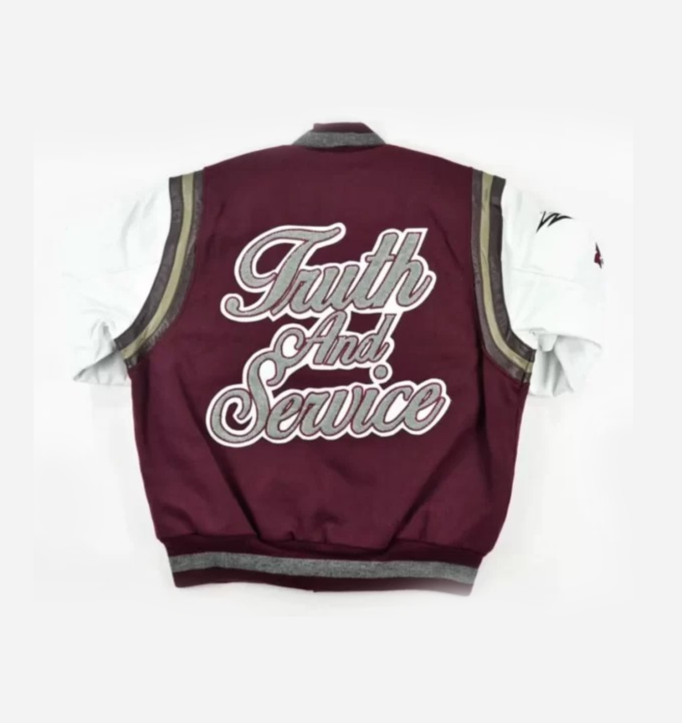 NCCU Motto 3.0 Maroon & White Wool & Leather Varsity Jacket - Image 2