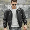 Patrick Air Mens Aviator Black Hooded Real Leather Bomber Jacket - Image 3