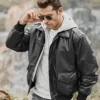 Patrick Air Mens Aviator Black Hooded Real Leather Bomber Jacket - Image 4