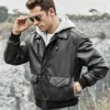Patrick Air Mens Aviator Black Hooded Real Leather Bomber Jacket - Image 6