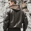 Patrick Air Mens Aviator Brown Hooded Real Leather Bomber Jacket - Image 5