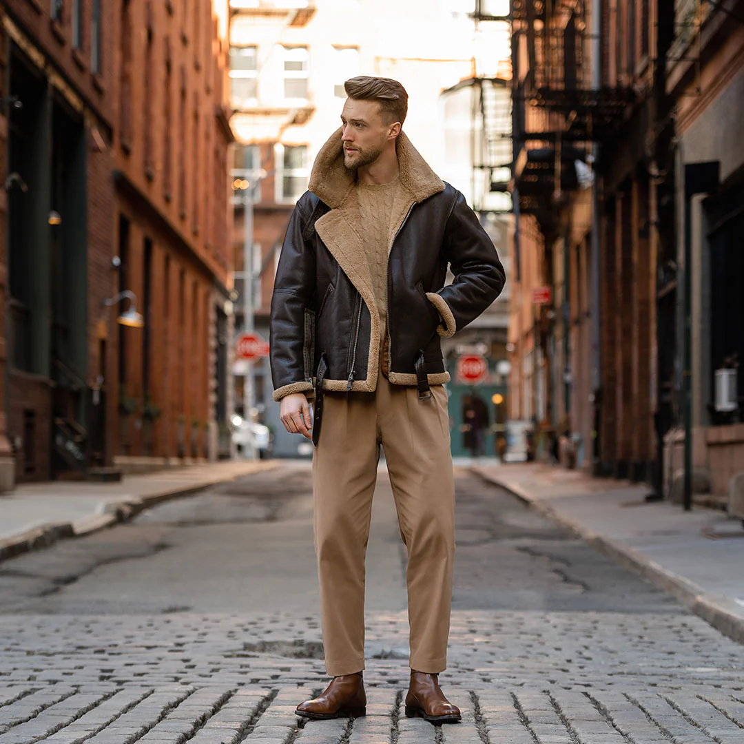 RAF Fighter Weight Shearling Sheepskin Bomber Jacket - Image 3