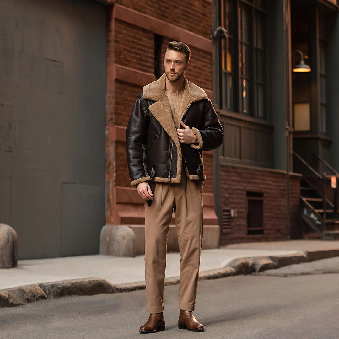 RAF Fighter Weight Shearling Sheepskin Bomber Jacket - Image 4
