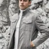 Riverside Men's Stand Collar Gray Leather Jacket - Image 2