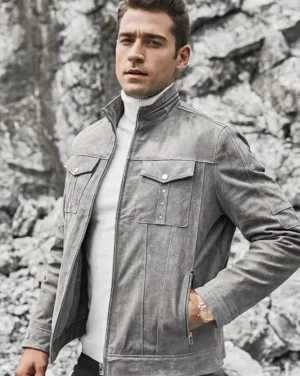 Alternative view of Riverside Men's Stand Collar Gray Leather Jacket