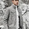 Riverside Men's Stand Collar Gray Leather Jacket