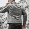 Riverside Men's Stand Collar Gray Leather Jacket - Image 8