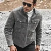 Riverside Men's Stand Collar Gray Leather Jacket - Image 5