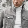 Riverside Men's Stand Collar Gray Leather Jacket - Image 6