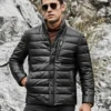 Seattle Men's Lambskin Flavor Leather Puffer Jacket with Removable Fur Collar