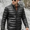 Seattle Men's Lambskin Flavor Leather Puffer Jacket with Removable Fur Collar - Image 3