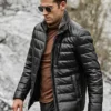 Seattle Men's Lambskin Flavor Leather Puffer Jacket with Removable Fur Collar - Image 5