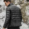 Seattle Men's Lambskin Flavor Leather Puffer Jacket with Removable Fur Collar - Image 6