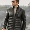 Seattle Men's Flavor Leather Puffer Jacket with Fur collar