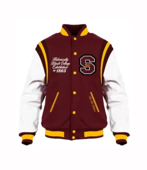 Shaw University Letterman Maroon and White Varsity Jacket