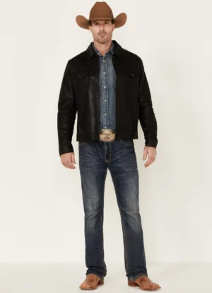 Alternative view of Solid Black Trucker Leather Jacket