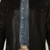 Solid Black Trucker Leather Jacket - Image 3