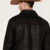 Solid Black Trucker Leather Jacket - Image 4