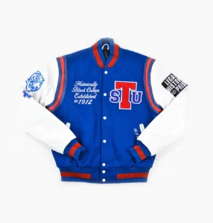 Alternative view of Tennessee State University Motto 2.0 Blue & White Varsity Jacket