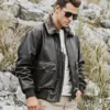 Tom Mens Aviator Bomber Real Cowhide Leather Jacket with Shearling Collar - Image 4