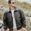 Tom Mens Aviator Bomber Real Cowhide Leather Jacket with Shearling Collar - Image 5