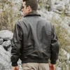 Tom Mens Aviator Bomber Real Cowhide Leather Jacket with Shearling Collar - Image 7