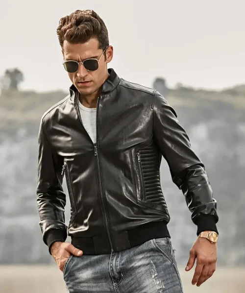 Alternative view of Tucson Men's Stand collar Real Leather Moto Jacket