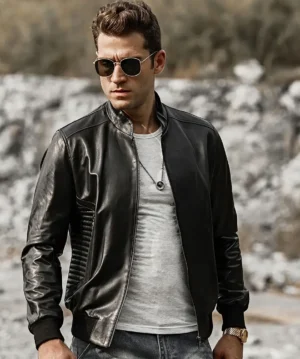 Tucson Men's Stand collar Real Leather Moto Jacket