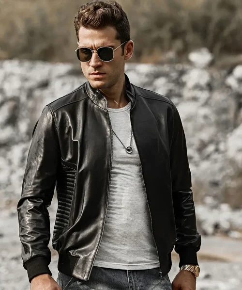 Tucson Men's Stand collar Real Leather Moto Jacket