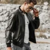 Tucson Men's Stand collar Real Leather Moto Jacket - Image 3
