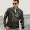 Tucson Men's Stand collar Real Leather Moto Jacket - Image 4