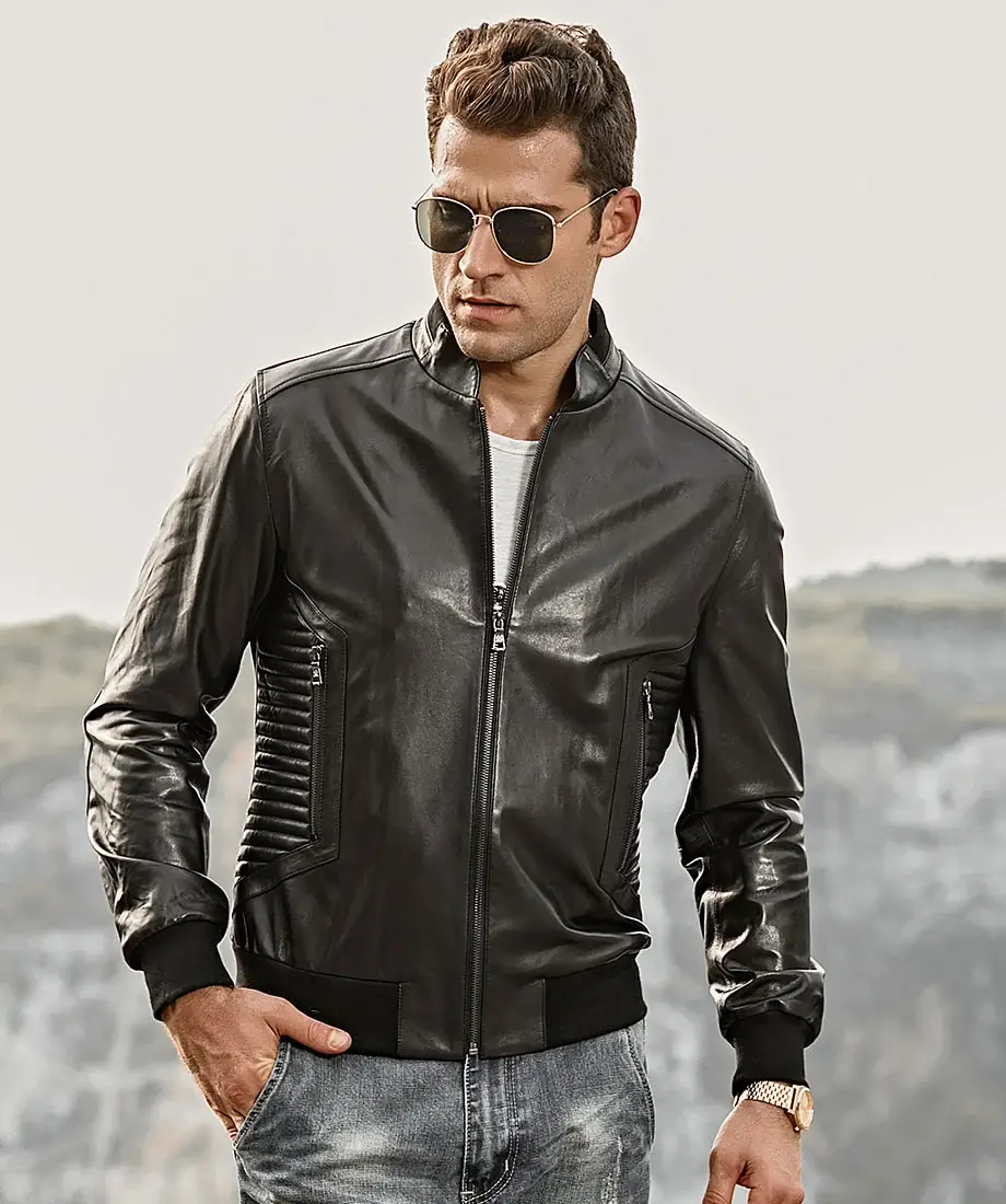 Tucson Men's Stand collar Real Leather Moto Jacket - Image 4