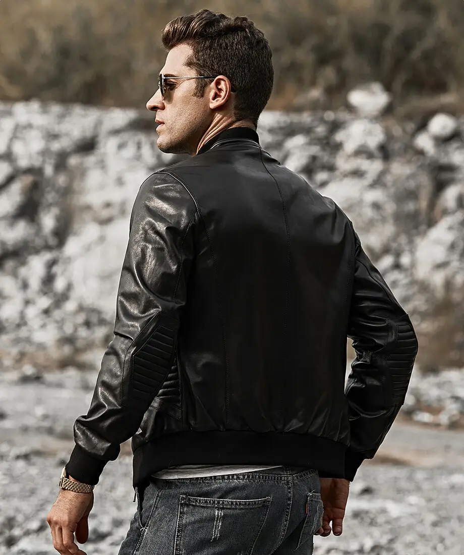 Tucson Men's Stand collar Real Leather Moto Jacket - Image 5