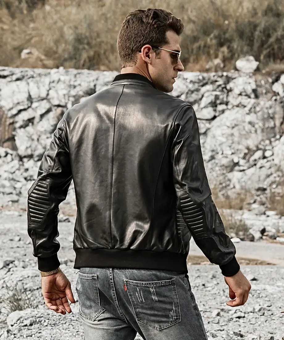 Tucson Men's Stand collar Real Leather Moto Jacket - Image 7