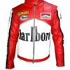 Great Vintage Men Leather Jacket White Red Motorcycle Racing Rare