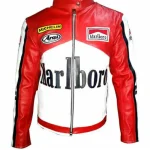 Marlboro Vintage Men's Leather Jacket | White Red Motorcycle Racing